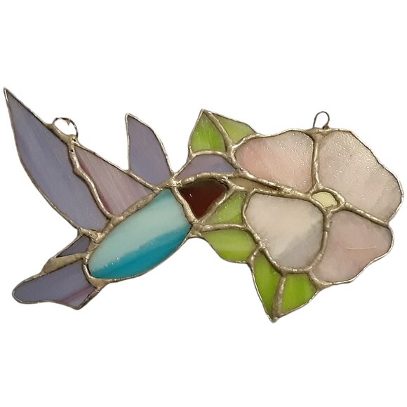 Stained Glass Hummingbird w/Flower Suncatcher 7.75" x 4" Vintage Collectible - Picture 2 of 2